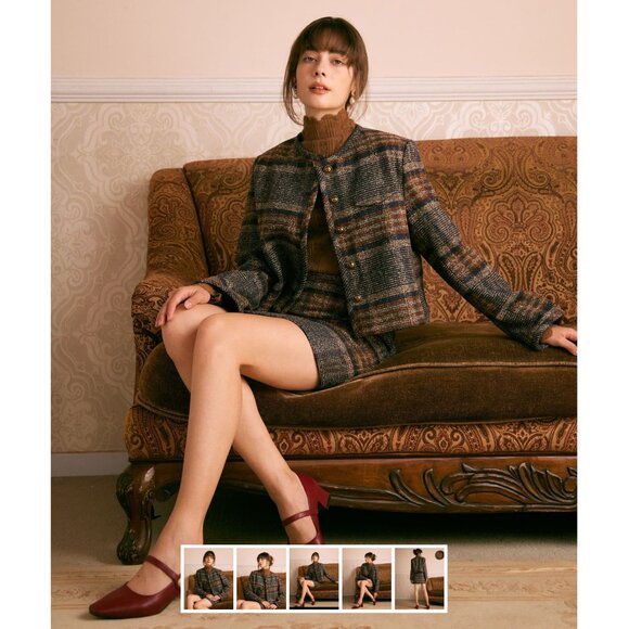 Rihoas The Brown Striped Single Breasted Jacket | Brown - Picture 3 of 5